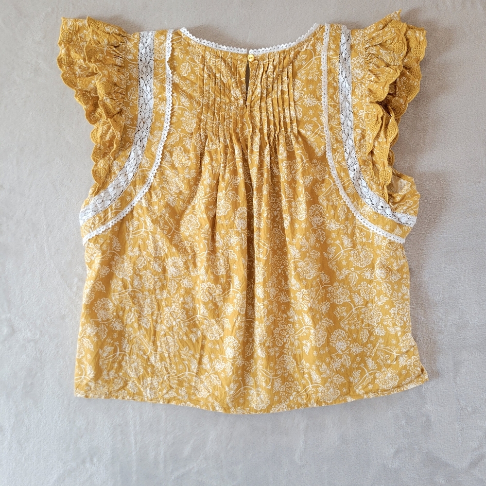 Jennifer And Grace Tiered Ruffle Floral Short Sleeve Top Large Yellow - Picture 6 of 13